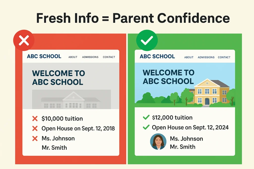 Side-by-side of outdated vs. updated school websites